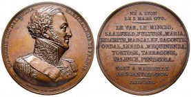 Mort du Général Suchet (1770 - 1826), Paris, 1826, AE 63.24 g. 50 mm par Peuvrier
Avers : L G SUCHET DUC D'ALBUFERA MARECHAL, PAIR DE FRANCE, PEUVRIER...