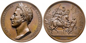 Louis-Antoine d'Artois duc d'Angoulême, refuse le titre de Prince du Trocadéro, Paris 1823, AE 63.38 g. 50.5 mm par Caunois 
Avers : L ANT GÉNÉRALISSI...