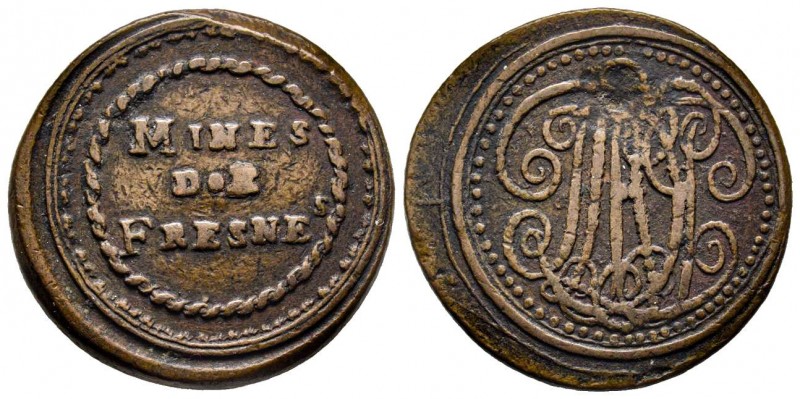 Louis XVIII, pièce des mines de Fresnes, ND, Cuivre 13.94 g. 
Avers : Dans un do...