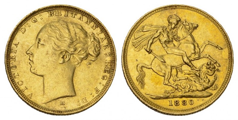 AUSTRALIEN Victoria, 1837-1901. Sovereign 1880 M, Melbourne. 7,32 g Feingold. Fb...