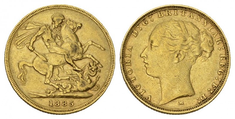 AUSTRALIEN. Victoria, 1837-1901. Sovereign 1885 M, Melbourne. Young head. 7.99 g...