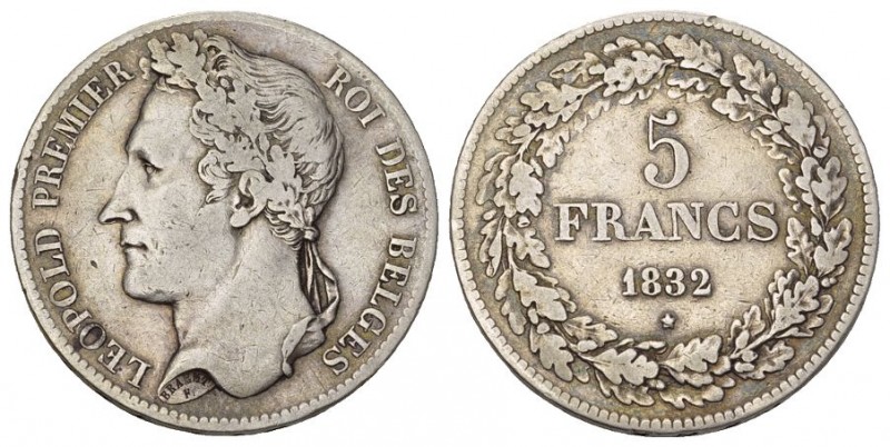 BELGIEN Leopold I. 1831-1865 Bruxelles. 5 Francs 1832 (Position B). Dupriez 3. K...