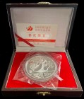 China Volksrepublik 50 Yuan, 5 oz Silber, 1989, Panda auf dem Rücken liegend mit Jungtier auf dem Bauch, KM 225, Schön 216, in Kapsel und verschweißt,...