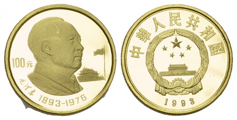 China Volksrepublik seit 1949 100 Yuan GOLD 1993 Mao Zedong. 10,38 g. Feingold. ...