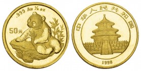 CHINA Volksrepublik 50 Yuan 1998. Panda. 1/2 Unze. Large Date. KM 1129. Fr. B5. Sehr selten. Nur 4'168 Exemplare geprägt / Very rare. Only 4'168 piece...