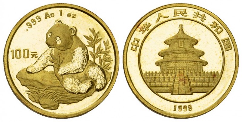 CHINA Volksrepublik seit 1949 (B) 100 Yuan 1998, Panda auf Felsen sitzend Fr:B4,...