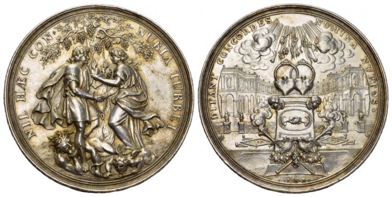Deutschland O.J Hochzeitsmedaille in Silber mit erhobener Randschrift 44.6g 50mm...