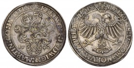 ÖTTINGEN, GRAFSCHAFT Karl Wolfgang, Ludwig XV. und Martin, 1534-1546.
Taler 1542, mit Titel Karls V. Dav. 9617 vorzüglich