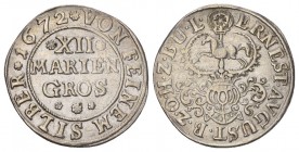 OSNABRÜCK BISTUM Ernst August I. von Braunschweig-Lüneburg, 1662-1698.
12 Mariengroschen (1/3 Taler) 1672, Melle. Mit Rückseitenumschrift Von feinem S...