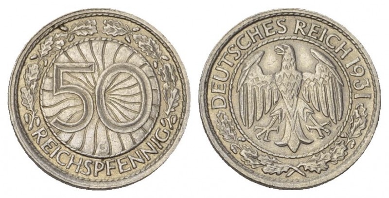 WEIMARER REPUBLIK 50 Pfennig 1931 G .in Nickel KM 49 selten in dieser Erhaltung ...