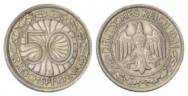 WEIMARER REPUBLIK 50 Pfennig 1931 G .in Nickel KM 49 selten in dieser Erhaltung vorzüglich