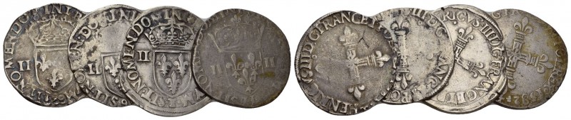 Frankreich Henry III 1/4 Ecu Silber Lot 1574-1589, Lot mit 4 Stk 1582, 2x 1587, ...