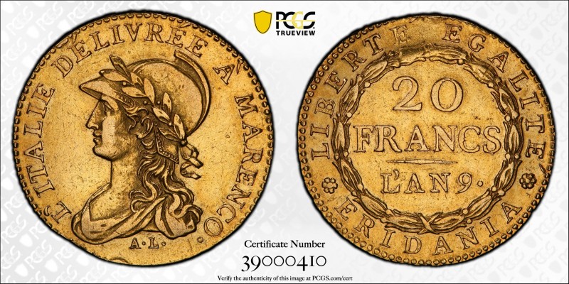 Frankreich Piemont L`AN 9 20 Francs Gold KM 5 seltenes Exemplar in prächtiger Er...