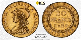 Frankreich Piemont L`AN 9 20 Francs Gold KM 5 seltenes Exemplar in prächtiger Erhaltung AU Detail Cleaned vorzüglich +