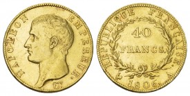 KÖNIGREICH Napoléon I, 1804-1814, 1815. 40 Francs 1806 A, Paris. 11,61 g Feingold. Fb. 481, Gadoury 1082, Mazard 406, Schl. 20. GOLD. Sehr selten in d...