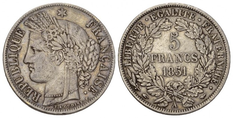 FRANKREICH 2. Republik, 1848-1852. 5 Francs 1851, Paris. 25.02 g. Gadoury 719. D...