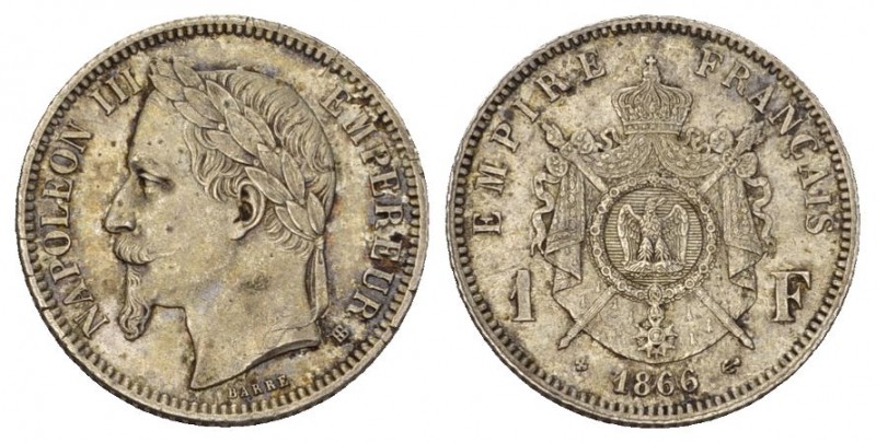 Frankreich 1866 BB 1 Francs Silber 5g s.selten, KM 806.2 fast unzirkuliert 
Prac...