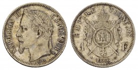 Frankreich 1866 BB 1 Francs Silber 5g s.selten, KM 806.2 fast unzirkuliert 
Prachtexemplar