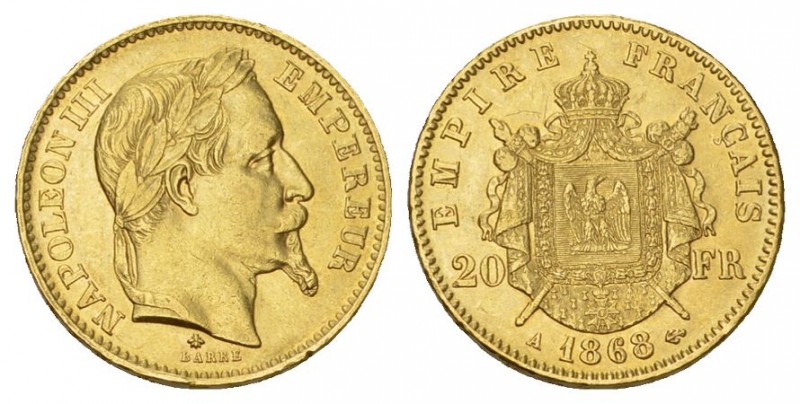 Frankreich Napoleon III. 1852-1870. 20 Francs 1868 A Paris. KM 781.1, Fb. 573 
v...