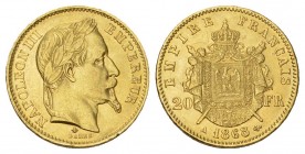 Frankreich Napoleon III. 1852-1870. 20 Francs 1868 A Paris. KM 781.1, Fb. 573 
vorzüglich