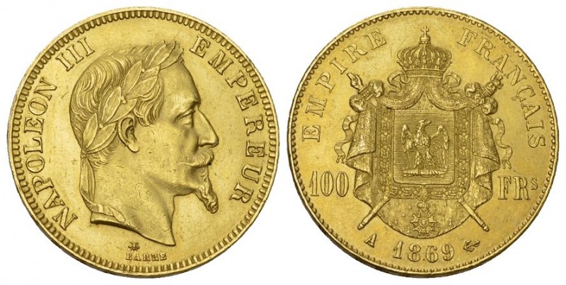 Napoléon III, 1852-1870. 100 Francs 1869 A, Paris. 29,03 g Feingold. Fb. 580, Ga...