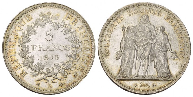 Frankreich: 3. Republik 1871-1940: 5 Francs 1875 A, Gadoury 745a, 25 g seltene E...