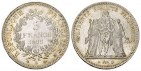 Frankreich: 3. Republik 1871-1940: 5 Francs 1875 A, Gadoury 745a, 25 g seltene Erhaltung fast FDC