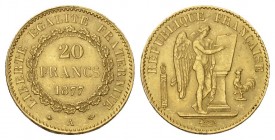 FRANKREICH 3. Republik, 1871-1945. 20 Francs 1877, Paris. 6.48 g. Gadoury 1063. Schl. 454. Fr. 592. vorzüglich