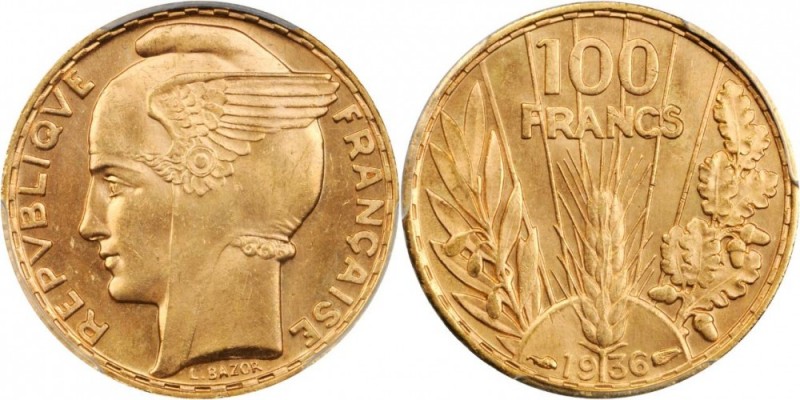 Frankreich 3. Republik 1871-1940. 100 Francs 1936 Kornähre. 6,55 g. 900/1000 KM ...