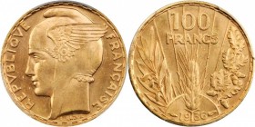 Frankreich 3. Republik 1871-1940. 100 Francs 1936 Kornähre. 6,55 g. 900/1000 KM 880 fast Stempelglanz, Erstabschlag MS 64 FDC