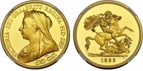 GREAT BRITAIN UNITED KINGDOM
5 Pounds 1893, London. VICTORIA DEI GRA BRITT REGINA FID DEF IND IMP. Veiled bust left // St. George and the dragon. Fr....