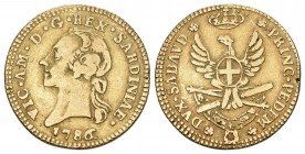ITALY. Sardinia Vittorio Amedeo III, 1773-1796. 1/2 Doppia Nuova 1786. Fr. 1119, KM C65. AU 4.46 g sehr schön