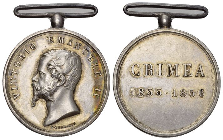 Sardinien Emanuel II 1855-1856 Tragbare Medaille in Silber 29.6g selten, prächti...
