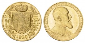 LIECHTENSTEIN. Franz I. 1929-1938. 10 Franken 1930. 3.24 g. Divo 125. HMZ 2-1384a. Fr. 16. FDC / Uncirculated.
