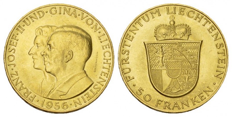 Liechtenstein Franz Josef II. 1938-1989. 50 Franken 1956 zum 50. Geburtstag. 11....