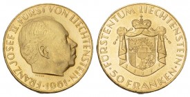 Liechtenstein. Franz Joseph II. (1938-1989). AV 50 Franken 1961 (25 mm, 11.29 g), 100-Jahrfeier der Liechtensteiner Landesbank. Friedb. 22, Divo 137, ...