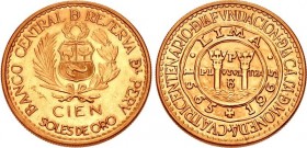 Peru Republik seit 1821 100 Soles 1965. 400 Jahre Münze Lima. 46,81 g. 900/1000 
KM 243 fast Stempelglanz MS 65