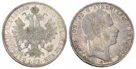 Austria. Franz Joseph I. 1 florín. 1860. Viena. A. (Km-2219). Ag. 12,33 g selten vorzüglich bis unzirkuliert