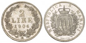 San Marino 2 Lire 1906, Roma. 9.97 g. Pag. 359. Prachtexemplar
bis unzirkuliert
