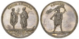 SCHWEIZ BASEL Stadt. Silbermedaille 1795 v. J. J. G. Stierle Auf den Frieden von Basel, Vs.: Minerva übergibt Friedenszweig an preussischen König, Rs....