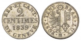 Genf 1839 2 Cent in Billon sehr selten in dieser Qualität 
fast unzirkuliert