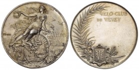 Genf Vevey um 1900 Velo Medaille in Silber Durchmesser 55mm v.Durussel prächtige 
Patina bis unzirkuliert