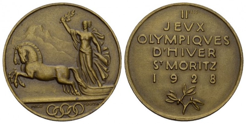 ST. MORITZ - 2. Olympische-Winterspiele 1928. Medaille 1928 (v. M. Martin, b. Hu...