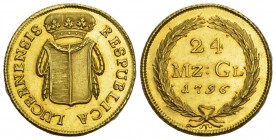 Luzern 24 Münzgulden (Doppelduplone) 1796. Münzmeister Franz Karl Bucheli, 1793-1798. Stempelschneider Johann Caspar Brupacher, Wädenswil. RESPUBLICA ...