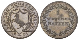 Schaffhausen 1 Batzen 1808. HMZ 2-­775a. 2,95 g.
Fast unzirkuliert.