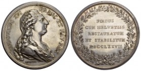 Schweiz 1777 Bündnismedaille mit Ludwig XVI in Silber 218g sehr selten SM 86 74mm 
fast FDC