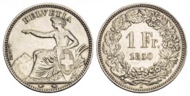 Eidgenossenschaft. 1 Franken 1850 A, Paris. 4.99 g. Divo 3. HMZ 2-1203a. 
sehr schön bis voruzüglich