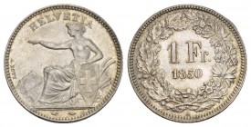 Eidgenossenschaft. 1 Franken 1850 A, Paris. 4.99 g. Divo 3. HMZ 2-1203a. Prachtvolle Erhaltung vorzüglich