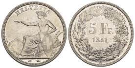 Eidgenossenschaft. 5 Franken 1851 A, Paris. 24.93 g. Divo 12. HMZ 2-1197b 
vorzüglich es Exemplar