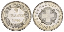 Schweiz 2 Franken-Probe 1860. Brosi 17, Divo 8, Hofer 40, D./T. 303, HMZ 2-1231a. 10.01 g. Selten. bis unzirkuliert